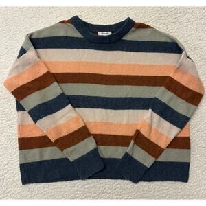 Madewell Multicolor Striped Crewneck Sweater - Navy, Peach, Brown, Gray